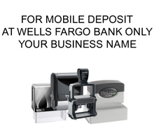 Personalized Wells Fargo Endorsement stamp for businesses.  Deposit your checks from home or the office with this Wells Fargo Endorsement Stamp.  Simply stamp on the back of your check.  Save a trip to the bank!  Thousands of impressions.  Great Quality!